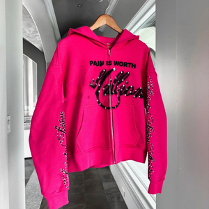 Sweat-shirt à capuche zippé surdimensionné personnalisé pour hommes sweat-shirt avec strass et lavage à l'acide survêtement streetwear lourd avec logo imprimé pour hommes - Product Image 2