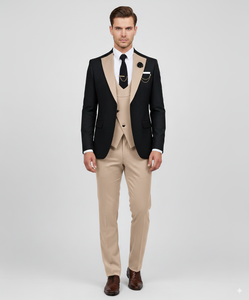 Personnalisé OEM Dernière Conception Hommes 3 Pièces Noir Beige Costumes Ensemble pour Fête Hommes Costumes Pantalon Épais Manteau Et Chemise 1 Pièce quantité minimale de commande - Product Image 1