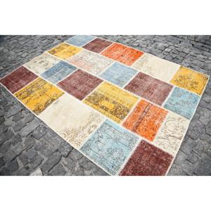 5.4x7.4 ft Rug, Turkish Vintage Area Rug, <b>Brown</b> Patchwork <b>Wool</b> Rug - Product Image 3