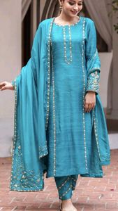 LATEST& BEAUTIFUL ZARI EMBROIDERY on LONG KAMEEZ ,STYLISH PANT WITH-BEAUTIFUL ZARI WORK for Party-WEAR/WEDDING=2024 - Product Image 2