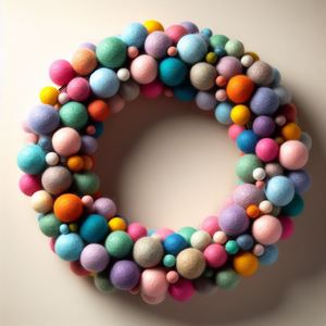 Corona de bolas de fieltro hecha a mano en colores festivos, tamaño personalizable, decoraciones para árboles de Navidad, artesanía del Himalaya de Nepal - Product Image 3