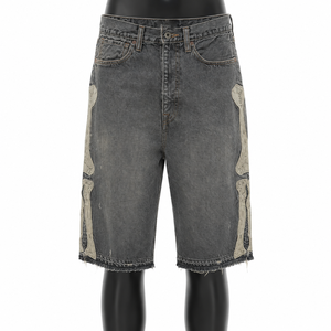 Custom <b>Men's</b> Baggy Jorts Summer Streetwear <b>Short</b> Pants <b>Men</b> Distressed Embroidery <b>Patch</b> Denim Jeans <b>Shorts</b> - Product Image 1