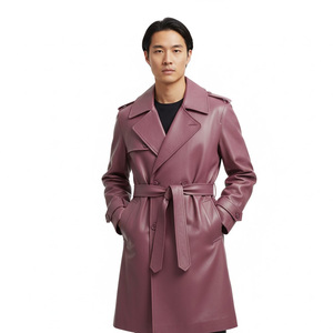 Men Designer Long <b>Leather</b> <b>Trench</b> <b>Coat</b> Overcoat OEM Factory Supplier Wholesale Custom Made Stylish Fashion Outerwear Cotton - Product Image 1