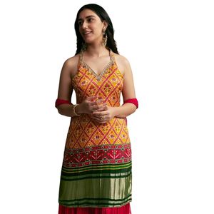 Costume rouge jaune Patola Palazzo Vente en gros Vêtements ethniques pour femmes Usine de vêtements OEM Fournisseur en vrac Fabricant de mode personnalisé - Product Image 2