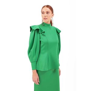 Blusa Verde de Punto con Estampado Floral y Mangas con Volantes para Mujer - Product Image 6