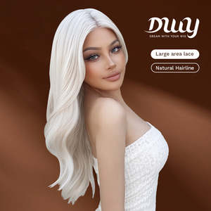 Perruque synthétique Silas C-DWY sans colle, longue, style bouclé blond platine, avec dentelle transparente, 136 Lace Front - Product Image 3
