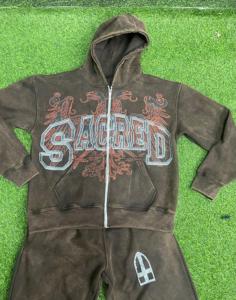 ชุดวอร์มมีซิปสำหรับผู้ชายชุดวิ่งจ๊อกกิ้งแอซิดแบบมีซิปชุดวอร์มกางเกงผ้าพัฟเฟอร์และชุดมีฮู้ดสำหรับวิ่ง - Product Image 5