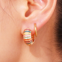 Bijoux en or 18 carats couleur arc-en-ciel en émail Boucles d'oreilles créoles épaisses en acier inoxydable pour femmes