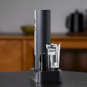 Tire-bouchon électrique rechargeable, coupe-capsule, verseur, bouchon à vide, base de rangement, coffret cadeau individuel en acier inoxydable durable - Product Image 1