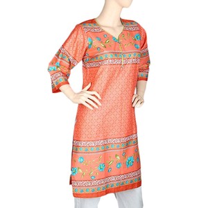 Kurti de algodón estampado para mujer - Color melocotón - Product Image 1