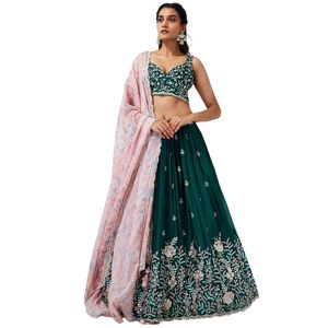 Trendmalls Lehenga Choli pour femme, coupe trapèze, imprimé floral, dupatta en mousseline, broderie en satin, écologique, taille naturelle, respirant - Product Image 1