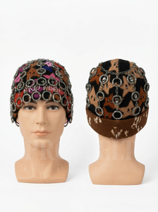Gorro de Punto con Cadena Metálica Decorativa, Diseño de Calavera Punk, Estilo Gótico Urbano, Gorro Jacquard de Invierno para Hombre y Mujer - Product Image 3