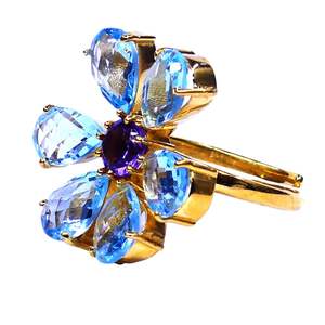 แหวนพลอยโทแพซอเมทิสต์สีเงินสเตอร์ลิงสีฟ้า925สำหรับงานแต่งงานสไตล์คลาสสิกชุบทอง - Product Image 1