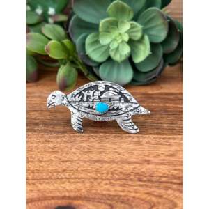 Anillo Ajustable de Tortuga en Plata de Ley y Turquesa Rose Singer, Talla 7, para Regalo - Product Image 1