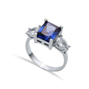 Rectangle Coupe Tanzanite Poire Coupe CZ Pierre En Gros Turc À La Main Cluster Anneau 925 Bijoux En Argent Sterling - Product Image 1