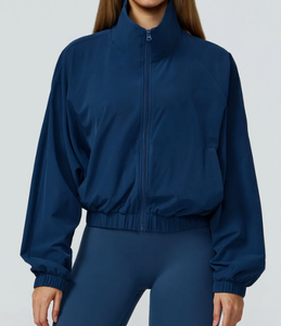 เสื้อแจ็กเก็ตออกกำลังกายฟิตเนสเล่นโยคะฟิตเนสแขนยาวซิปเต็มตัวสำหรับผู้หญิงผ้าแคนวาสสีตามสั่งพิมพ์โลโก้แนววินเทจ - Product Image 1