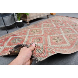 Tapis Turc Vintage 4.4 X 8.6ft Laine Beige Rouge Grande Surface avec Patchwork Design pour Couloir ou Chambre à coucher Latex Backed - Product Image 3