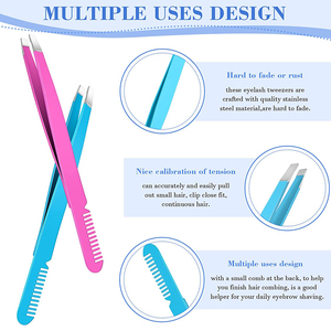 Kit de Pinzas Multifunción para el Cuidado de las Cejas, Kit de Pinzas para Depilar las Cejas con Punta Recta, Kit de 3 Piezas de Pinzas para Cejas con Punta Inclinada - Product Image 2