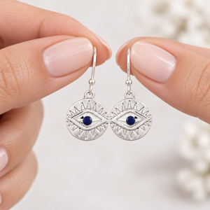 Boucles d'oreilles Nazar en argent sterling 925 – Bijoux pendantes œil de lapis-lazuli - Product Image 4