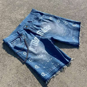 Summer Vintage Custom Fashion Washed Rhinestone <b>Mens</b> Denim Tear <b>Shorts</b> Wholesale High Street <b>Knee</b> <b>Length</b> <b>Short</b> for <b>Men</b> - Product Image 3