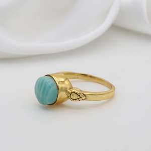 18k Gold Plated Larimar <b>Ring</b> Brass <b>Dainty</b> Ethnic Vintage Wholesale <b>Ring</b> For Women - Product Image 6