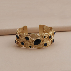 Iolite Hydro Quartz Gemstone Birthstone Women's Fashionable Stylish Gold Plated Collet Set Cuff <b>Bangle</b> <b>Bracelet</b> El Joyero - Product Image 5