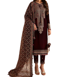 Prix raisonnable élégant broderie velours robe tissu doux hiver velours robe culturelle meilleure vente robe de mariée en velours - Product Image 4