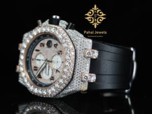 Reloj de Pulsera de Lujo para Hombre, Estilo Hip Hop, con Moissanita y Diamantes de Corte Brillante Redondo, Correa de Goma Verde con Función de Fecha - Product Image 2