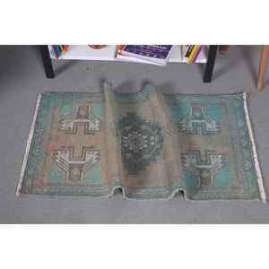 Alfombra Turca Vintage Pequeña de 1.6x3.3 pies, Alfombra Azul Ikat de Lana - Product Image 5