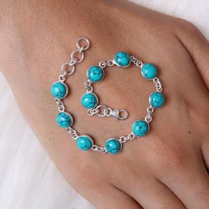 925 Sterling Silver Turquoise Gemstone Tennis <b>Bracelet</b> <b>Boho</b> Style Classical Handmade Women's Jewelry Gift for Women - Product Image 4