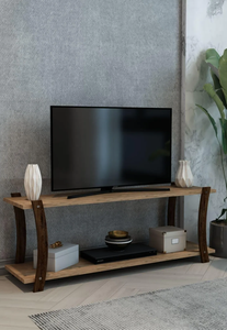 White Wooden <b>TV</b> <b>Stand</b> with Shelf 2-Tier <b>TV</b> Console Modern & Minimal Design - Product Image 4