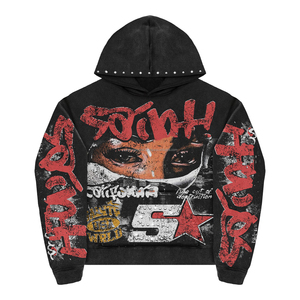 ชุดแทรคสูทผู้ชายแบบมีฮู้ด ปักลายแบบดิสเทรส ล้างสีแบบแอซิด ทรงโอเวอร์ไซส์ สไตล์วินเทจ กางเกงทรงบาน ระบายอากาศได้ดี เหมาะสำหรับฤดูใบไม้ร่วง - Product Image 4