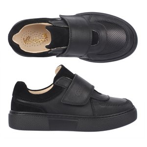 Scarpe da scuola per bambini in pelle di Velcro nero - Product Image 1