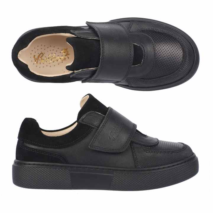 Black Velcro Boys Leather Children's School Shoes