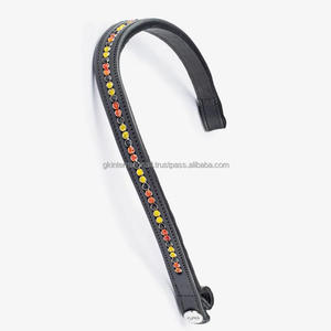 Banda de ceja de caballo de cuero acolchado con forma de onda de calidad superior decorada con cristales multicolores diamantes de imitación cadena de metal banda de ceja - Product Image 6