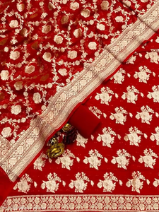 Traje de Seda Georgette Banarasi de Primera Calidad, Nuevo, Tejido a Mano, Vestido Tradicional Indio para Mujer, Elegante, Estilo para Fiestas - Product Image 2