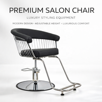 Chaise de coiffeur moderne noire avec dossier en fil métallique et base ronde pour salon de coiffure et mobilier de beauté