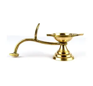 Puja Aarti Akhund Diya for Home Temple Oil Lamp with Handle Pure Brass Candle Lighting Diya