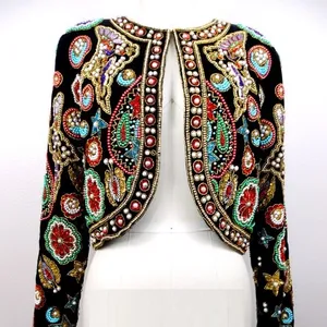 DESIGNER HEAVY COLORFUL EMBROIDERY on <b>JACKET</b> WITH Embellished WITH COLORFUL CRYSTAL GLASS BEADS,STONE,DABKA WORK @ 2023 - Product Image 1