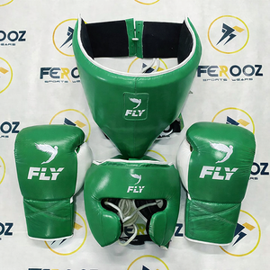 Conjunto de Boxeo y Sparring Fly Brown White Super Lace MMA, Cuero Vacuno Genuino, Protector de Cabeza y Protector Inguinal Personalizables - Product Image 2