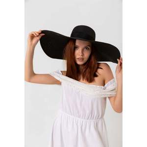 Extra Wide Straw Hat with Black Ribbon HSR2039 - <b>Boxed</b> <b>Shipping</b> - Black2039 - Product Image 3