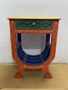 Handcrafted Rajasthani Hand-Painted Wooden U Shape Stool With Embose Work Nighstand Bedside - Product Image 5