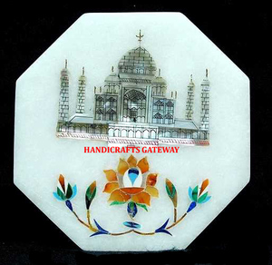 Vente chaude Mère De Perle Travail Marbre Blanc Tajmahal Conception Incrustation Dessus De Table Fabriqué À La Main Marbre Incrustation Travail Pour Belle Table - Product Image 1