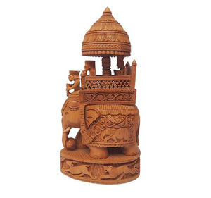 Parapluie sculpté en bois Ambari Elephant Figurine d'éléphant royal artisanale avec Howdah et parapluie traditionnel - Product Image 5