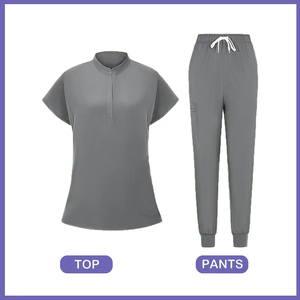 Ensembles de gommage avec logo personnalisé Top d'infirmière à manches courtes Joggers avec col montant Tenue d'uniforme hospitalier en toile Tissu - Product Image 6