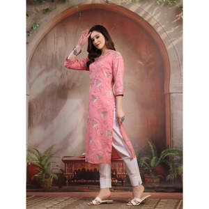 ชุดคุर्ตาผ้าฝ้ายลำลองสำหรับผู้หญิง ดีไซน์หรูหรา ปักลายสีพีช ระบายอากาศได้ดี ความยาวระดับเข่า ออกแบบตามสั่งสำหรับสุภาพสตรีทำงาน - Product Image 3