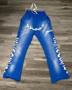 Écusson de broderie vieilli avec logo personnalisé OEM, pantalon de survêtement évasé lavé à l'acide avec coutures appliquées, pour hommes - Product Image 1