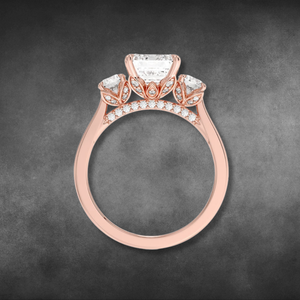 Bague à trois pierres en diamant de laboratoire certifié IGI, taille émeraude, en or jaune 14K 18K avec pierres latérales rondes pour femme, bague de mariée - Product Image 4