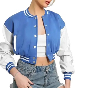Chaqueta universitaria personalizada OEM para mujer, ropa de calle, cultivo de béisbol liso en blanco con relleno de algodón, logotipo bordado personalizado de su marca - Product Image 1