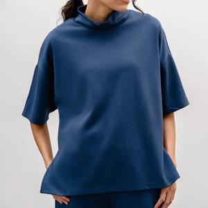 Camiseta de Verano OEM, Estilo Urbano, Cuello Alto, Corte Cuadrado, Diseño Casual, Color Liso, Teñido Rápido, Ligera, Elegante para Mujer - Product Image 5